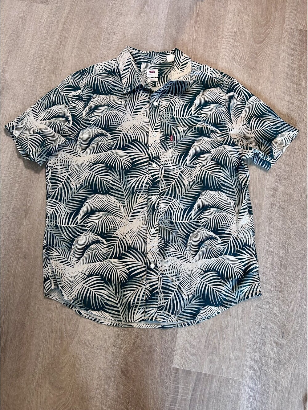 NWOT Levi's Green Palms Leaves Hawaiian Shirt Sz L 100% Cotton